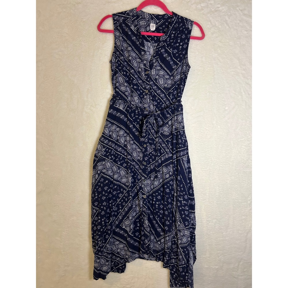 Gap Dress Womens XS Navy Blue White Bandana Paisley Sleeveless Midi Tie Waist